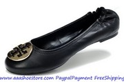 Hot sale Tory Burch Reva Ballet Flat Black Leather Shoes Free shipping